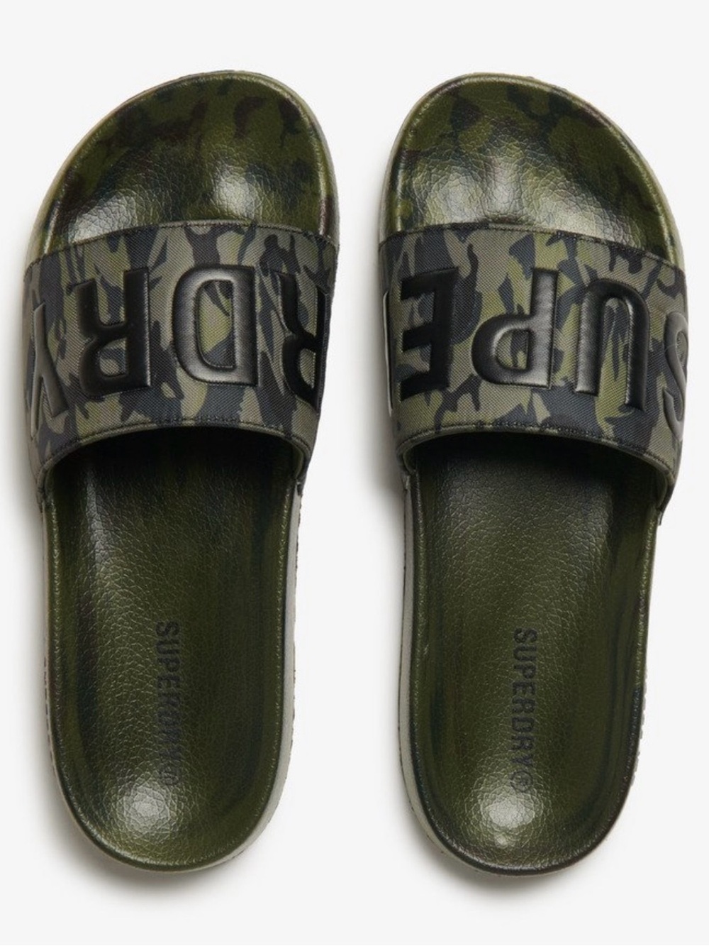 Superdry Olive Green Camo Slide Sandals Size 9-10